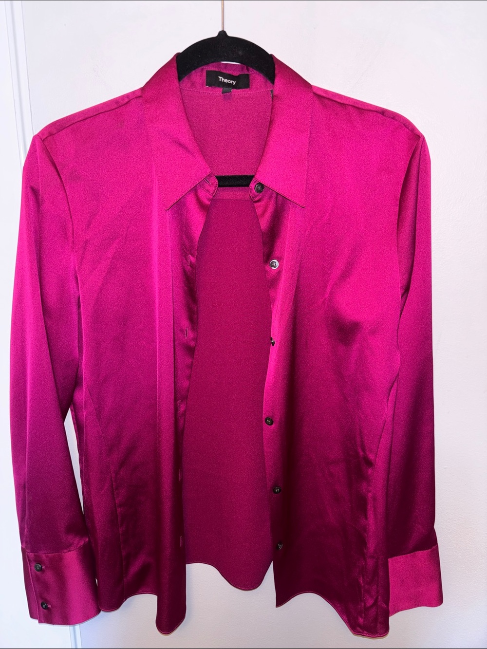 Theory Button Front shirt in Fuchsia
